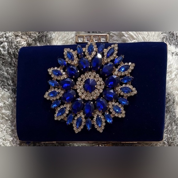 Handbags - Blue Crystal Statement Clutch